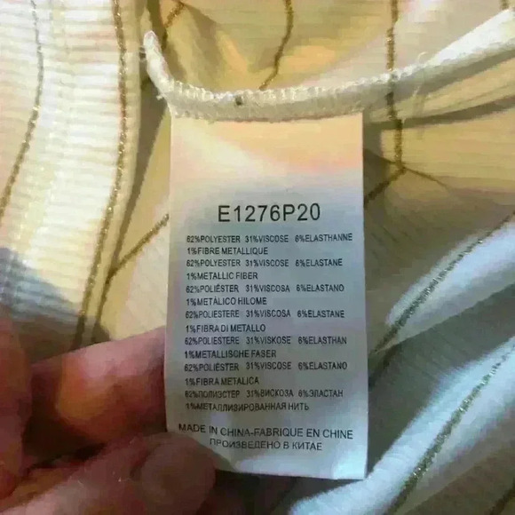 Molly Bracken Ecru Gold Striped Tee Size L/XL - Picture 7 of 7